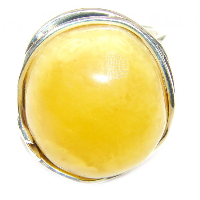 Large Genuine Butterscotch Baltic Amber .925 Sterling Silver handmade Ring size 8 adjustable