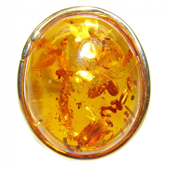 Genuine Baltic Amber 14K Gold over .925 Sterling Silver handmade Ring size 8 adjustable