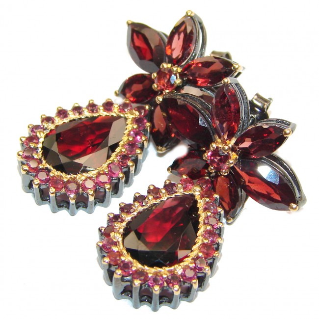 Vintage Beauty Spectacular quality Authentic Garnet 18K Gold over .925 Sterling Silver handmade earrings