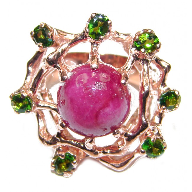 Genuine Ruby Chrome Diopside 18K Gold over .925 Sterling Silver handmade Cocktail Ring s. 8