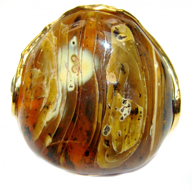 Huge Authentic Baltic Amber .925 Sterling Silver handcrafted ring; s. 7 adjustable