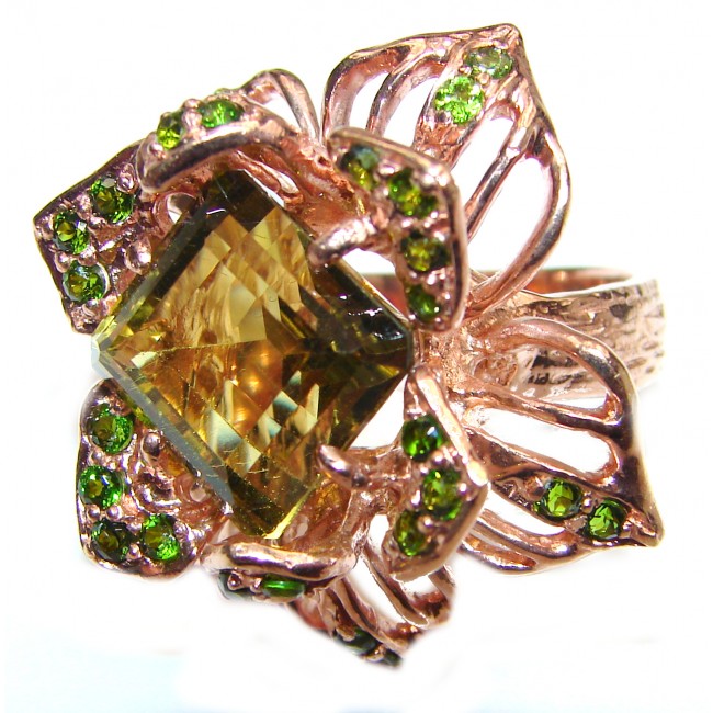 Sublime Flower genuine Peridot 18K Gold over .925 Sterling Silver handcrafted Ring size 6 3/4