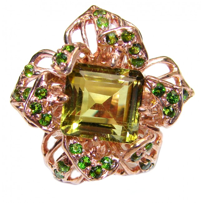 Sublime Flower genuine Peridot 18K Gold over .925 Sterling Silver handcrafted Ring size 6 3/4