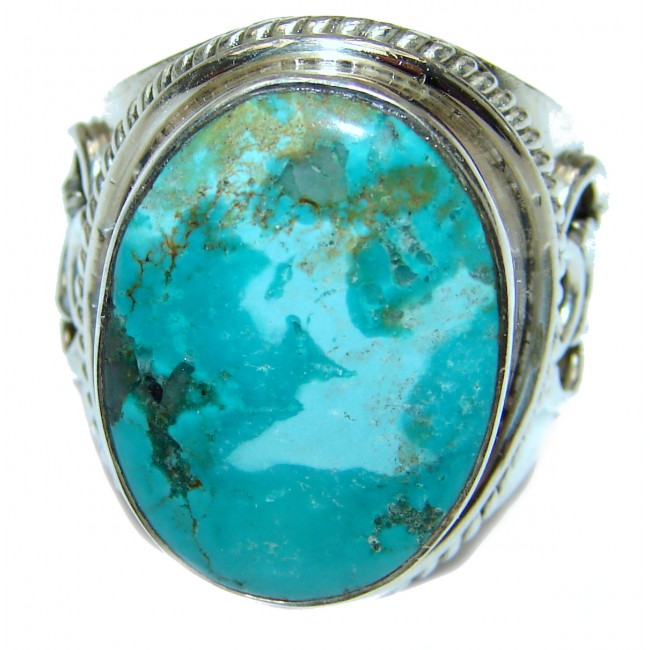 Large genuine Turquoise .925 Sterling Silver ring; s. 7