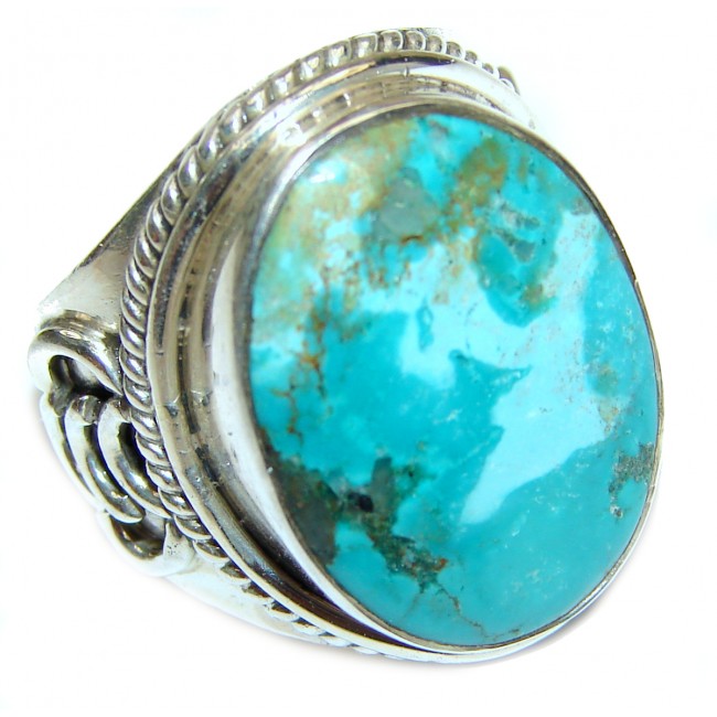 Large genuine Turquoise .925 Sterling Silver ring; s. 7