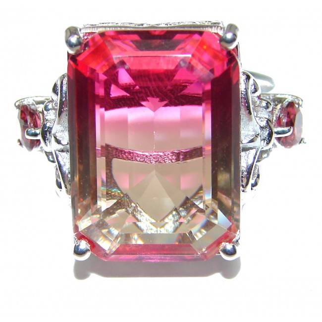 Genuine 25ct Pink Tourmaline color Topaz .925 Sterling Silver handcrafted ring; s. 8 3/4