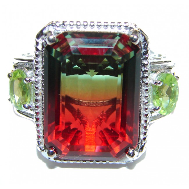 HUGE emerald cut Volcanic Tourmaline Topaz .925 Sterling Silver handcrafted Ring s. 7 3/4