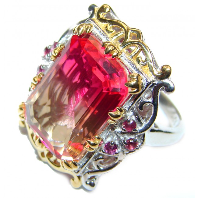 Huge Top Quality Volcanic Pink Tourmaline color Topaz .925 Sterling Silver handcrafted Ring s. 8 3/4