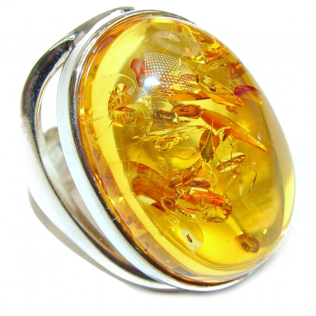 Genuine Baltic Amber .925 Sterling Silver handmade Ring size 8 adjustable