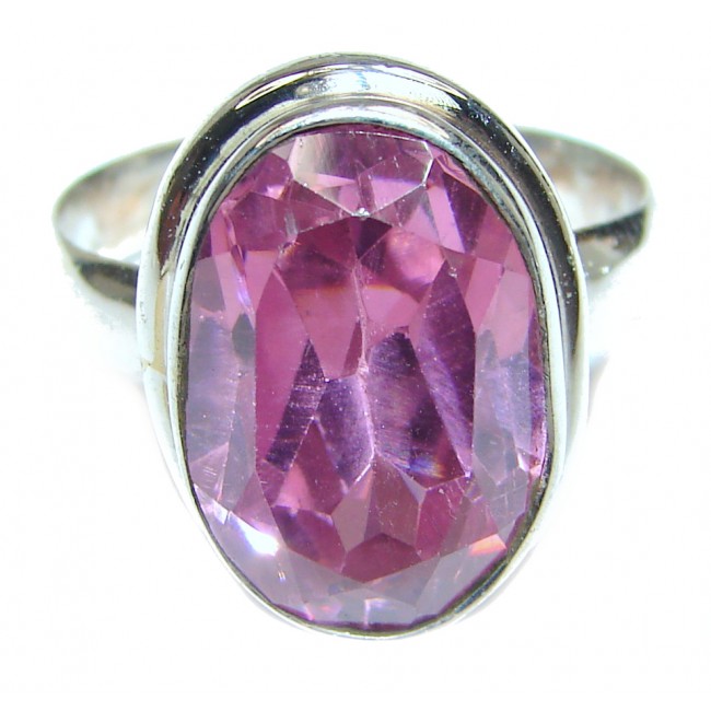 Spectacular genuine Pink Quartz .925 Sterling Silver handcrafted Ring size 7 3/4