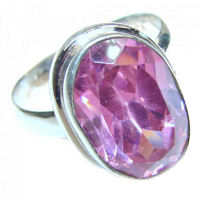 Spectacular genuine Pink Quartz .925 Sterling Silver handcrafted Ring size 7 3/4