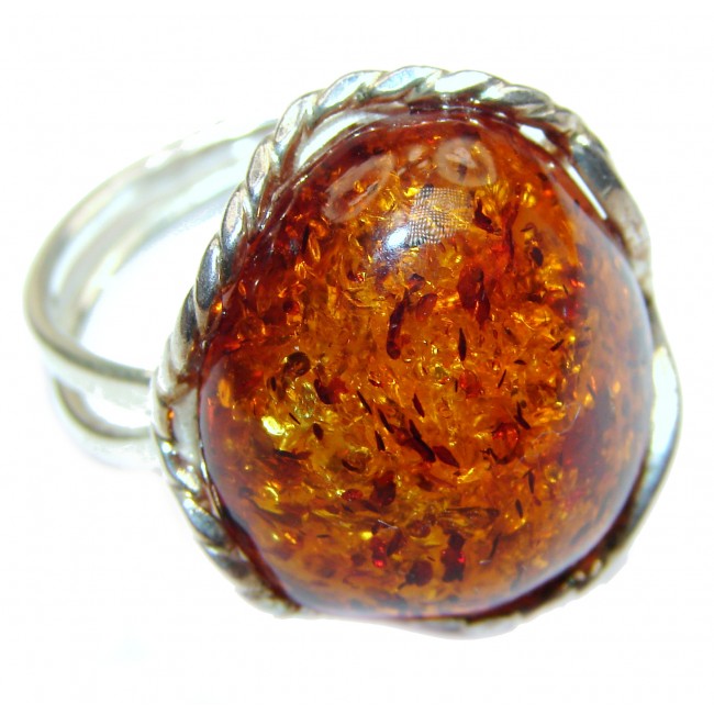 Genuine Baltic Amber .925 Sterling Silver handmade Ring size 7 adjustable