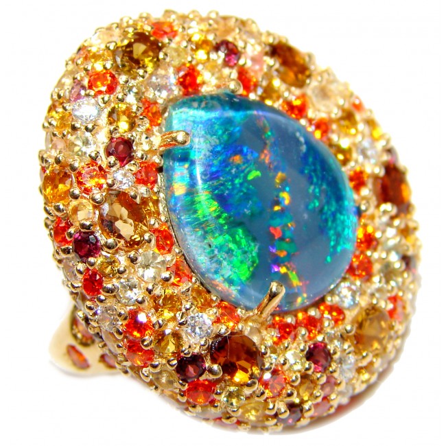 Australian Doublet Opal 24K Gold over .925 Sterling Silver handcrafted ring size 7 1/4
