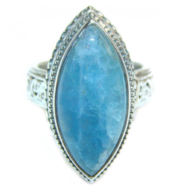 VINTAGE Design Blue Aquamarine .925 Sterling Silver handmade ring s. 6