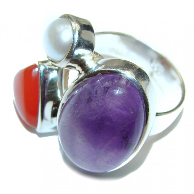 Spectacular Natural Amethyst .925 Sterling Silver handcrafted ring size 6 adjustable