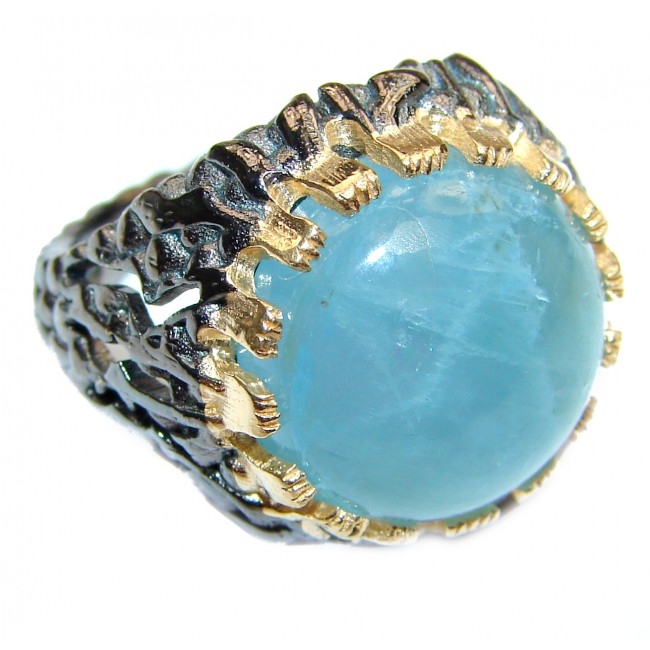 Genuine Aquamarine 14K Gold over .925 Sterling Silver handmade Cocktail Ring s. 7 1/4