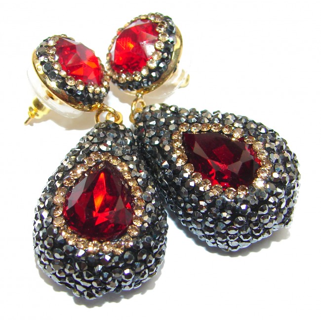 Huge Incredible Raspberry Topaz Spinel .925 Sterling Silver handcrafted earrings