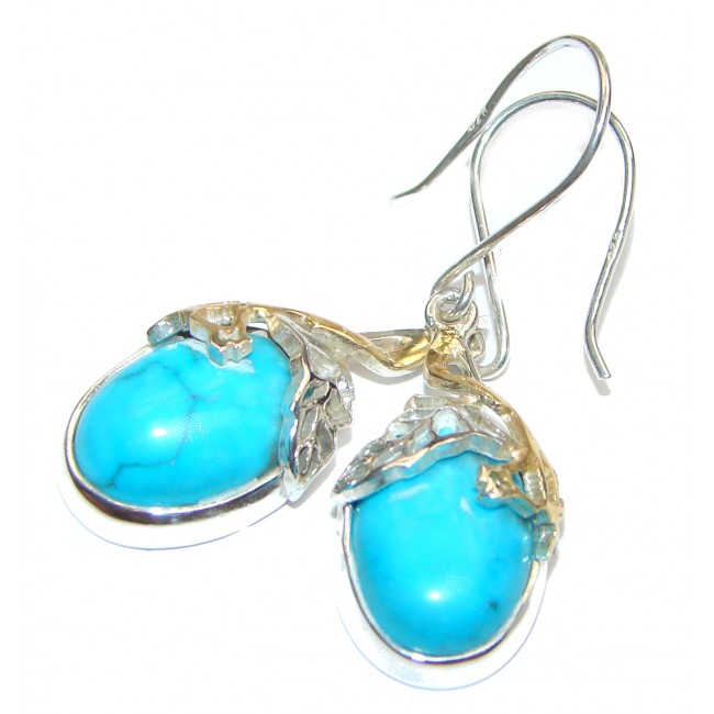 Genuine Sleeping Beauty Turquoise 14K Gold over .925 Sterling Silver handcrafted Earrings