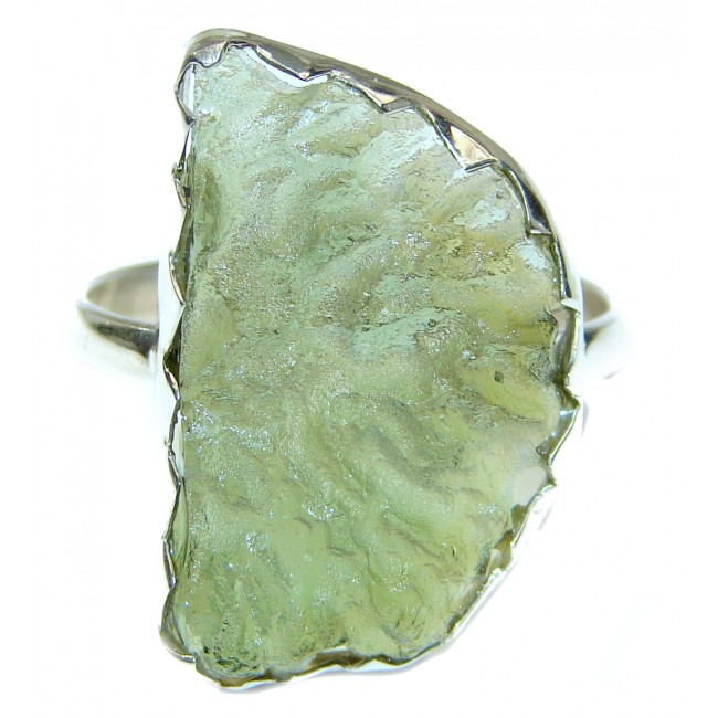 Genuine Green Moldavite .925 Sterling Silver handcrafted Ring size 10