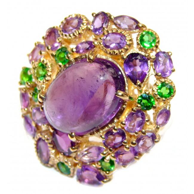 Natural Amethyst Chrome Diopside 18K Gold over .925 Sterling Silver handmade ring s. 7 1/4
