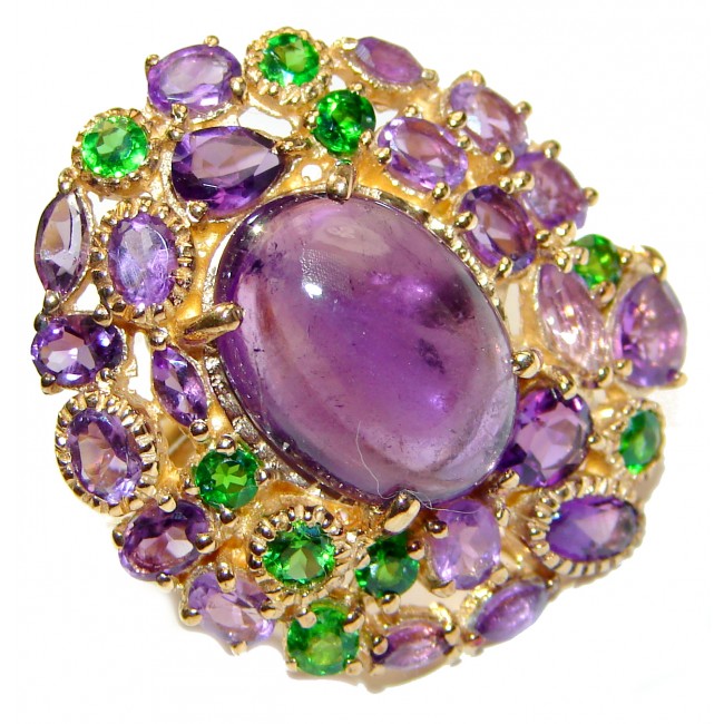 Natural Amethyst Chrome Diopside 18K Gold over .925 Sterling Silver handmade ring s. 7 1/4