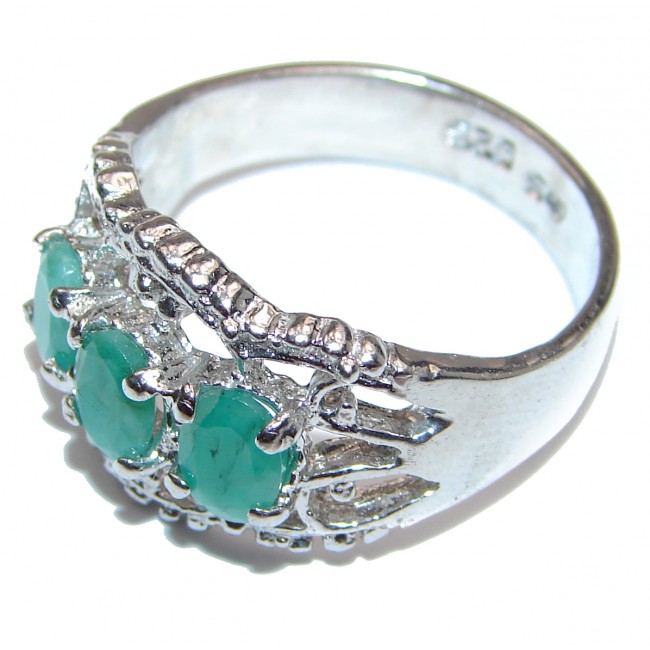 Genuine Emerald .925 Sterling Silver Statement ring; s. 9