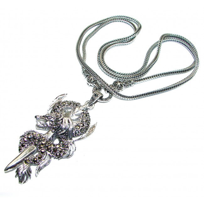 Dragon Amazing Genuine Marcasite .925 Sterling Silver handmade Necklace