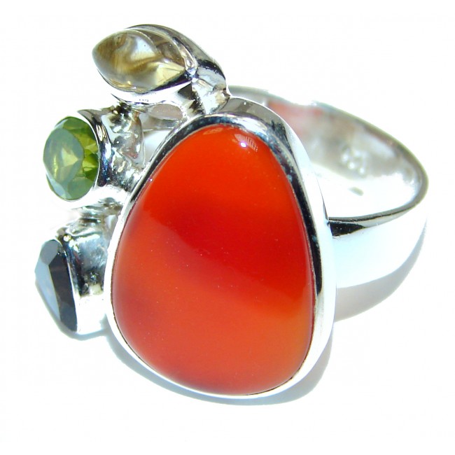 Simple Orange Carnelian Sterling Silver ring s. 7 adjustable
