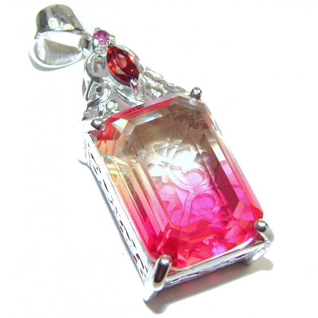 Deluxe Emerald cut Pink Topaz .925 Sterling Silver handmade Pendant