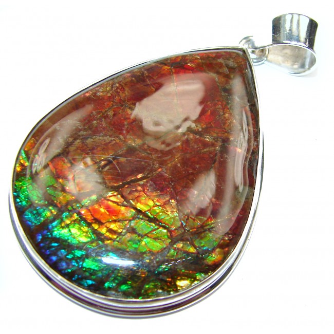 Large One of the kind genuine Canadian Ammolite .925 Sterling Silver handcrafted Pendant