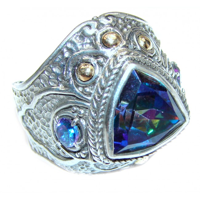 Bali Design Blue Aquamarine Topaz .925 Sterling Silver handmade ring s. 7 1/4