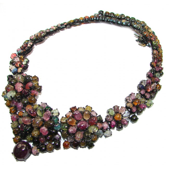 Large 570ctw (total carat weight) Brazilian Watermelon Tourmaline black rhodium .925 Sterling Silver handcrafted Statement necklace