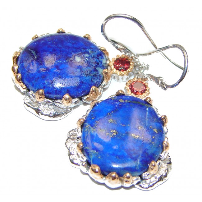 Large Outstanding Lapis Lazuli Garnet 18K Gold over Sterling Silver earrings