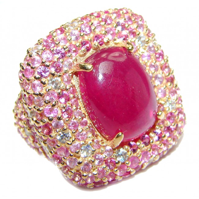 Large Genuine 20ctw Ruby Diamnond 24K Gold over .925 Sterling Silver handcrafted Statement Ring size 7 1/4