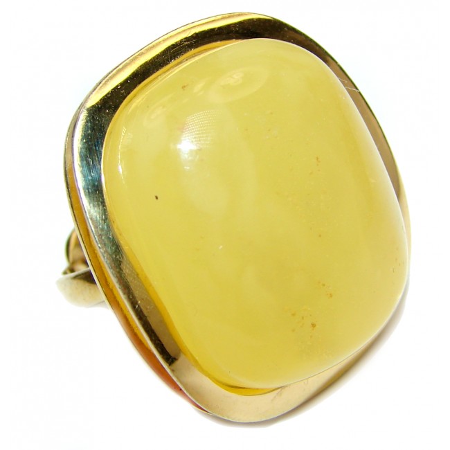 HUGE Genuine Butterscotch Baltic Amber 14K Gold over .925 Sterling Silver handmade Ring size 8 adjustable