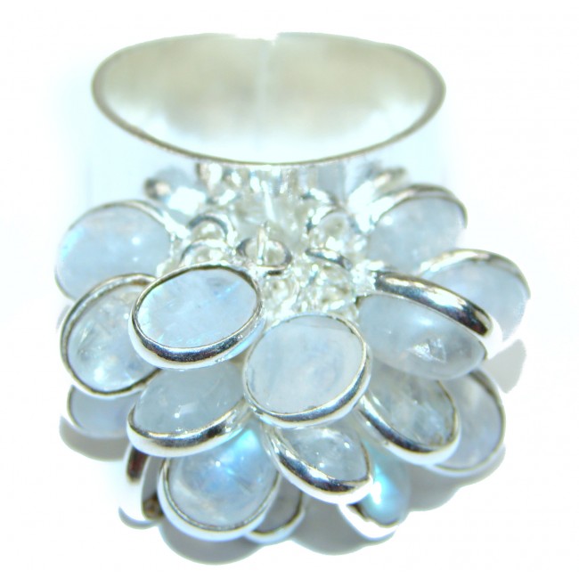 Large Fire Moonstone .925 Sterling Silver handmade CHA CHA ring s. 10