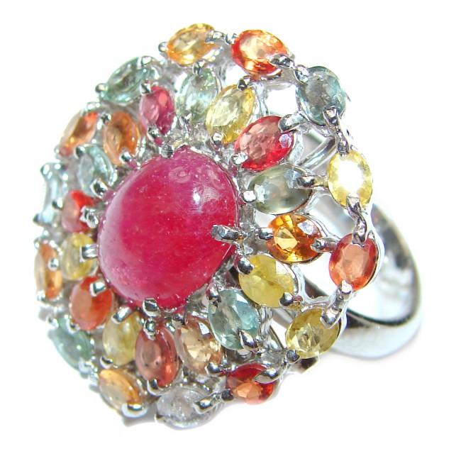 Large Genuine Tourmaline Ruby .925 Sterling Silver handcrafted Statement Ring size 8