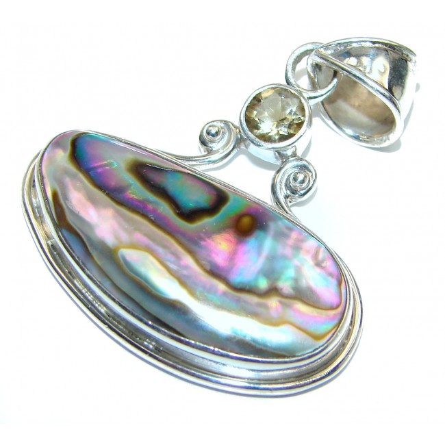 Natural Rainbow Abalone .925 Sterling Silver handmade Pendant