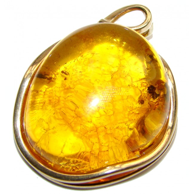 Natural Baltic Golden Amber 18K Gold over .925 Sterling Silver handmade Pendant