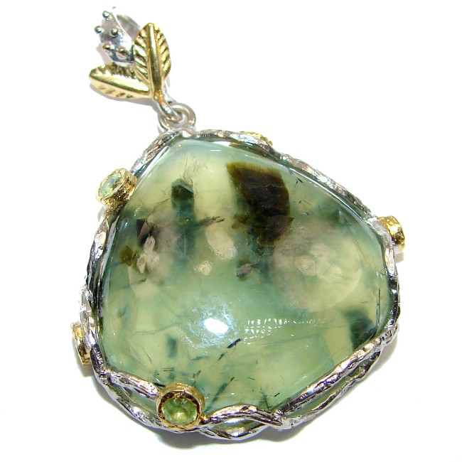 Beautiful genuine Prehnite 14K Gold over .925 Sterling Silver handcrafted Pendant