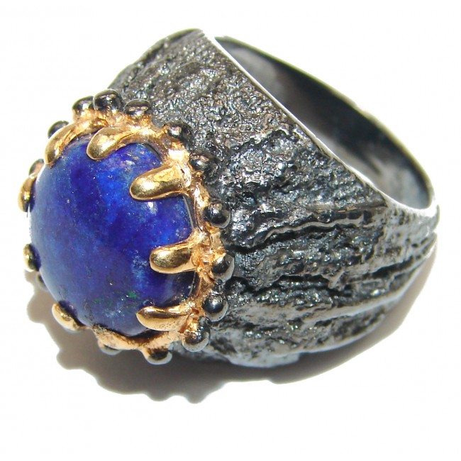 Natural Lapis Lazuli 14K Gold over .925 Sterling Silver handcrafted ring size 6