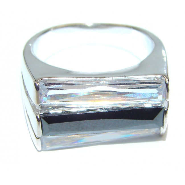 Black and White Cubic Zirconia .925 Sterling Silver Cocktail ring s. 8