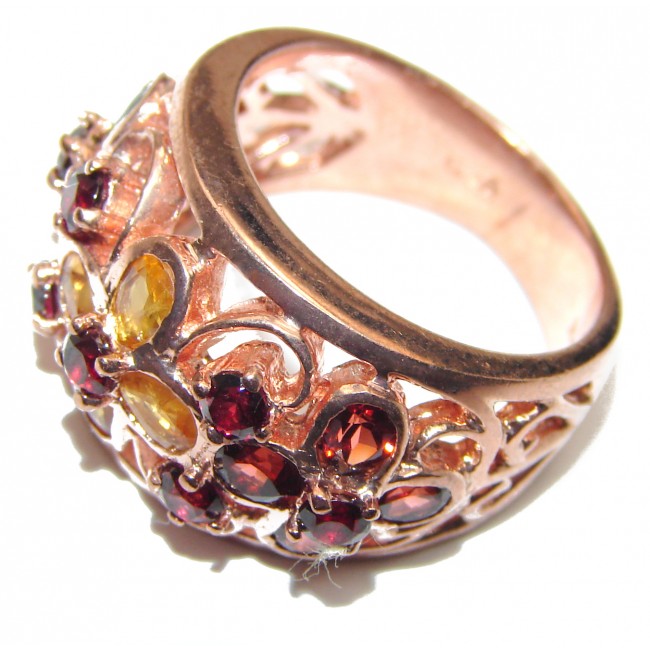 Genuine Ruby Sapphire rose Gold over .925 Sterling Silver handcrafted Statement Ring size 7 3/4
