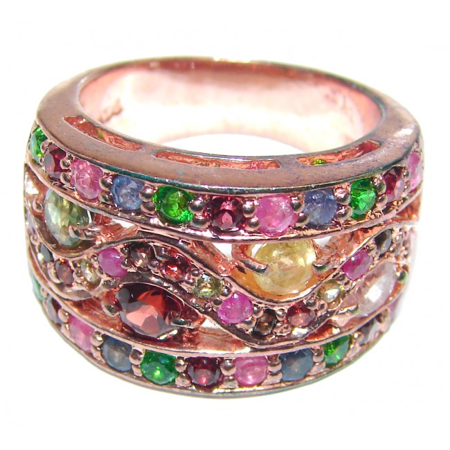Natural Watermelon Tourmaline 24K Rose Gold over .925 Sterling Silver Statement ring size 8