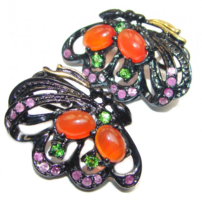 Spectacular Authentic Carnelian Ruby black rhodium over .925 Sterling Silver handmade earrings