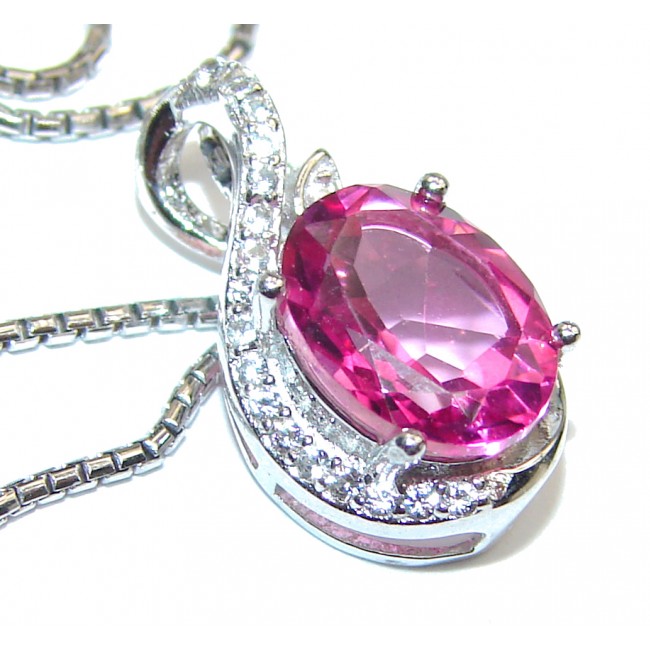 Oval cut Pink sapphire .925 Sterling Silver handcrafted necklace
