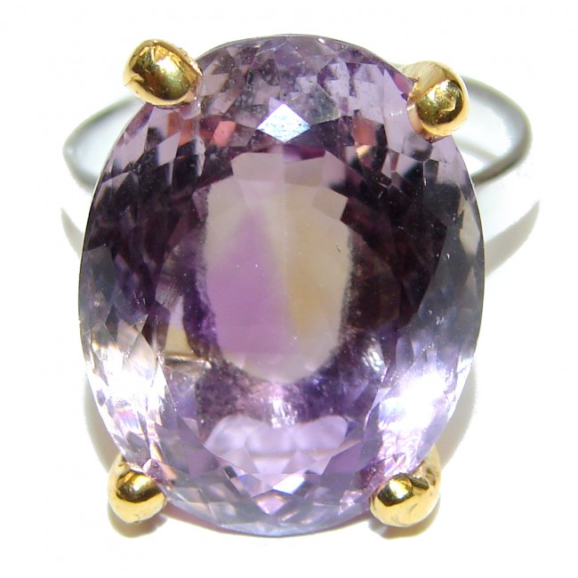 Large Royal style Natural Ametrine 18K Gold over .925 Sterling Silver handcrafted ring size 8 3/4