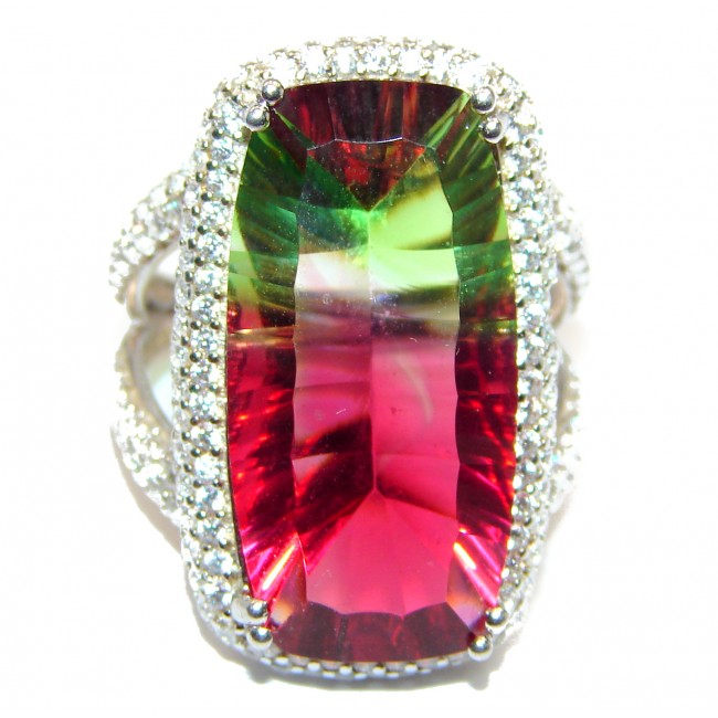 Spectacular Natural Baquette cut Tourmaline .925 Sterling Silver handcrafted ring size 7 1/4