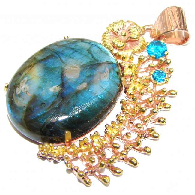 Blue Moon Fire Labradorite 14K Gold over .925 Sterling Silver handcrafted Pendant