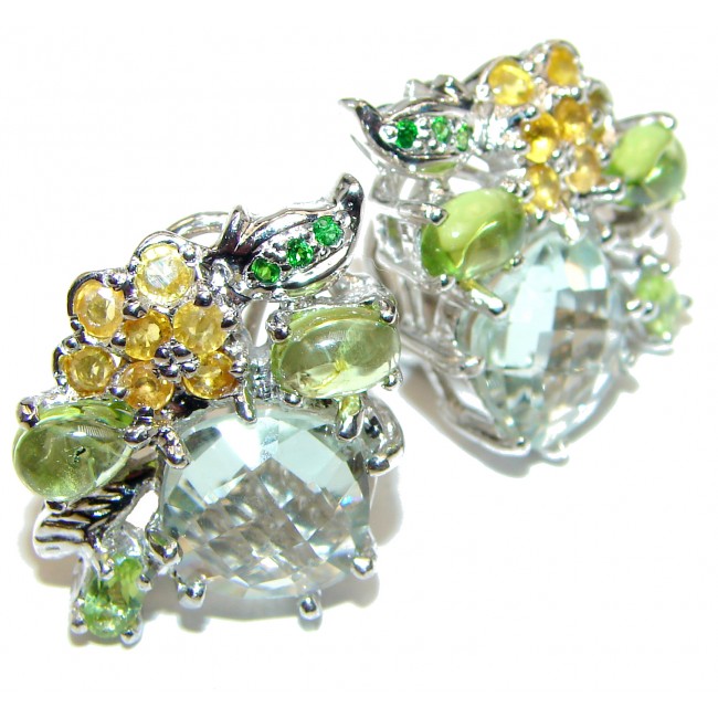 Large Authentic Green Amethyst 18K Gold over .925 Sterling Silver handmade earrings